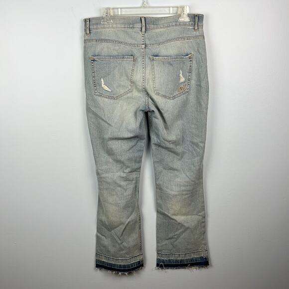 Express Bell crop high rise distressed raw hem hanker crop jeans size 8 - Picture 9 of 12